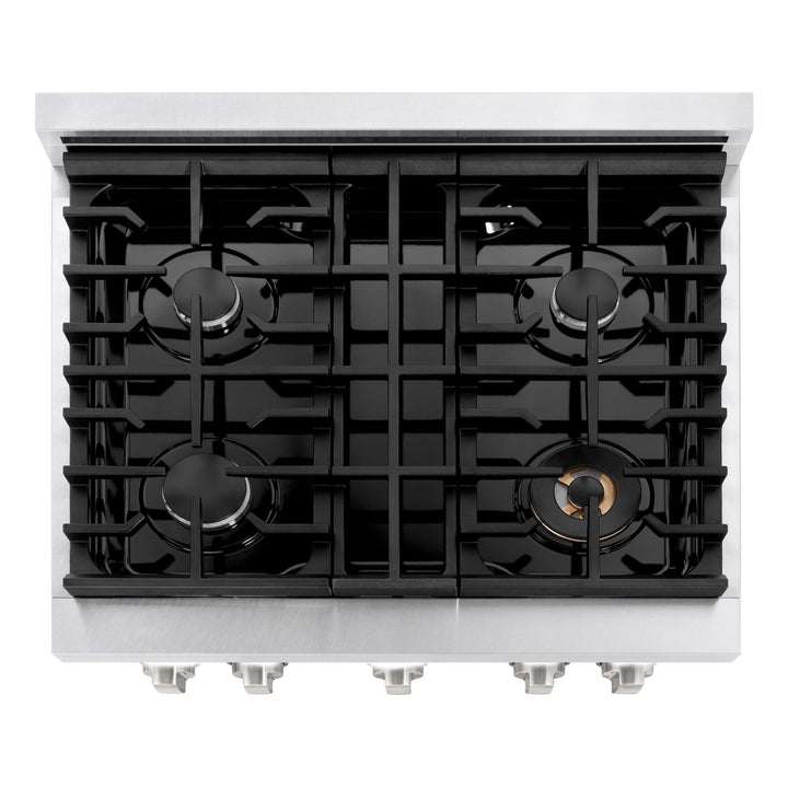 ZLINE 30 in. 4.2 cu. ft. Paramount Dual Fuel Range with 4 Burner Gas Cooktop and Electric Convection Oven in Satin Stainless Steel (SDRS-30)