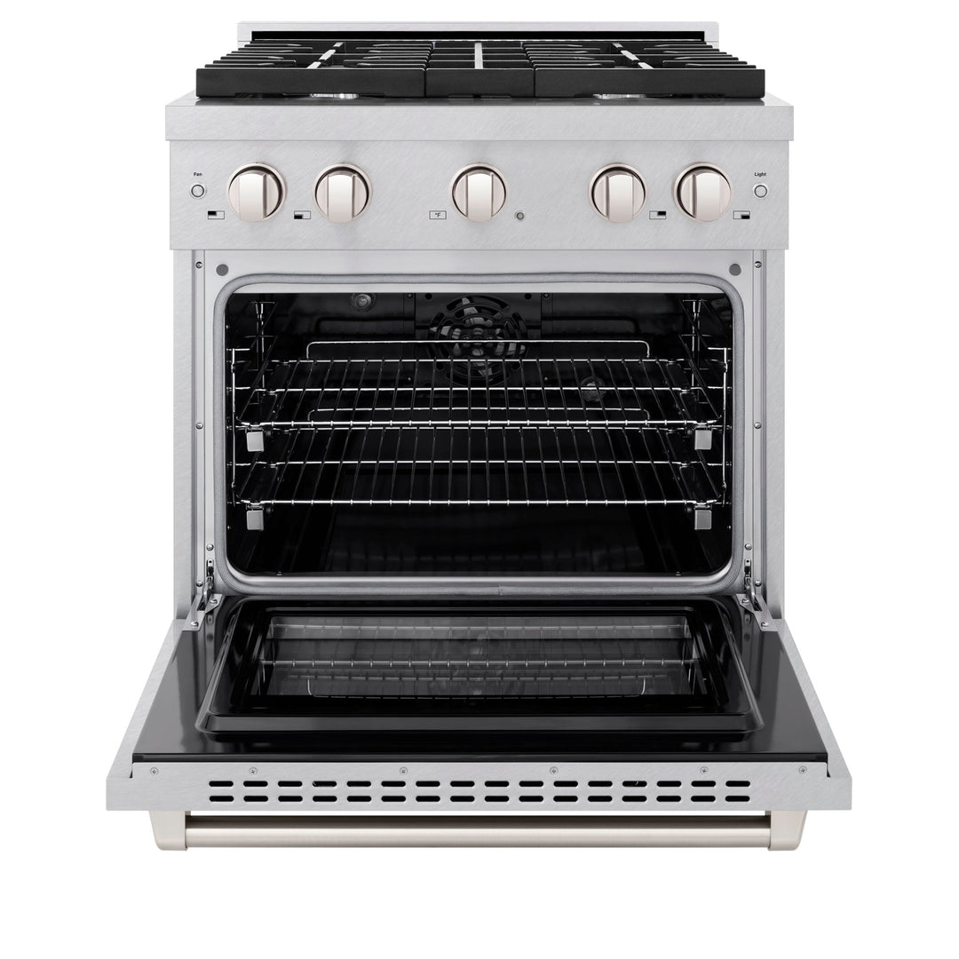 ZLINE 30 in. 4.2 cu. ft. Paramount Dual Fuel Range with 4 Burner Gas Cooktop and Electric Convection Oven in Satin Stainless Steel (SDRS-30)