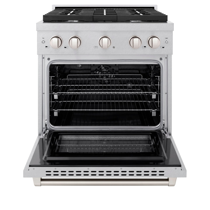 ZLINE 30 in. 4.2 cu. ft. Paramount Dual Fuel Range with 4 Burner Gas Cooktop and Electric Convection Oven in Satin Stainless Steel (SDRS-30)