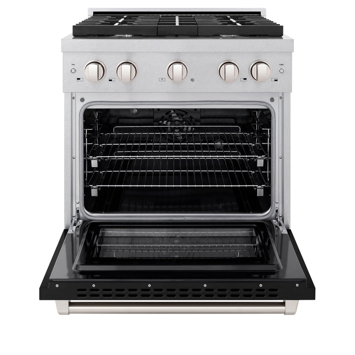 ZLINE 30 in. 4.2 cu. ft. Paramount Dual Fuel Range with 4 Burner Gas Cooktop and Electric Convection Oven in Satin Stainless Steel with Black Matte Door (SDRS-BLM-30)