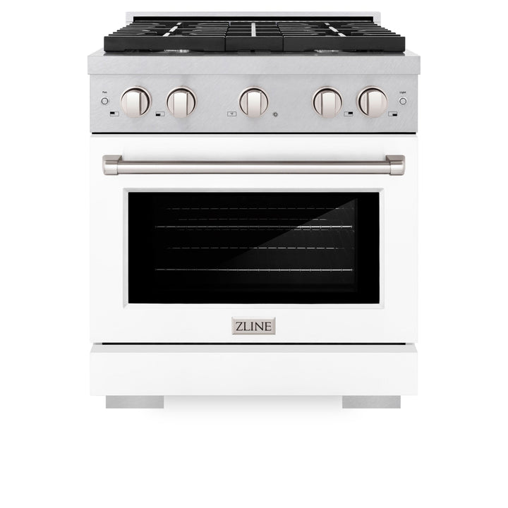 ZLINE 30 in. 4.2 cu. ft. Paramount Dual Fuel Range with 4 Burner Gas Cooktop and Electric Convection Oven in Satin Stainless Steel with White Matte Door (SDRS-WM-30)