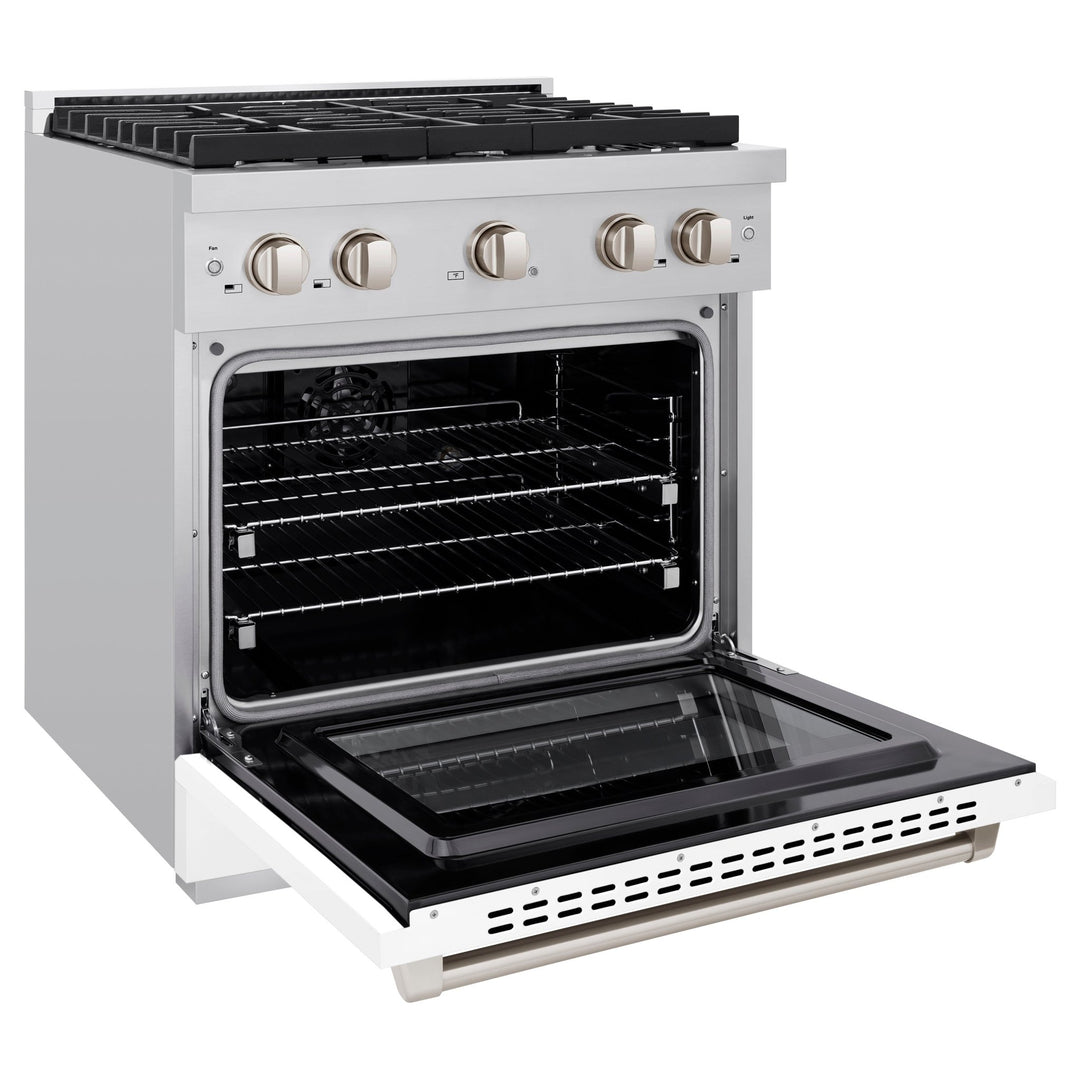 ZLINE 30 in. 4.2 cu. ft. Paramount Dual Fuel Range with 4 Burner Gas Cooktop and Electric Convection Oven in Stainless Steel with White Matte Door (SDR-WM-30)