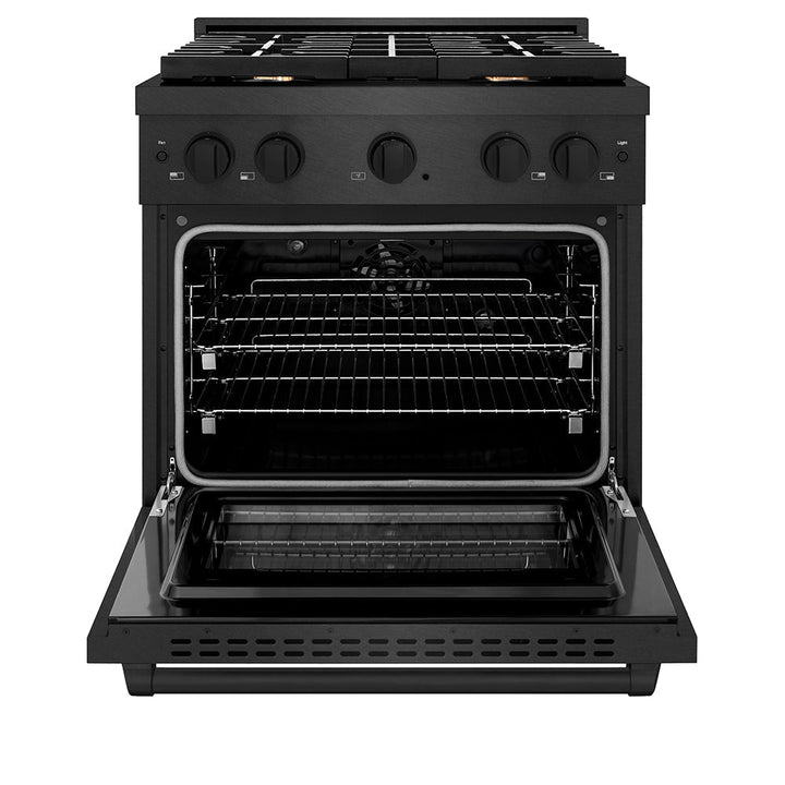 ZLINE 30 in. 4.2 cu. ft. Paramount Dual Fuel Range with Gas Cooktop and Electric Convection Oven in Black Satin Stainless Steel with 4 Brass Burners (SDRBS-BR-30)