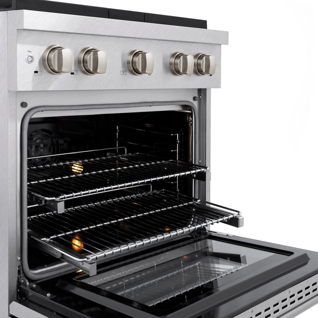 ZLINE 30 in. 4.2 cu. ft. Paramount Dual Fuel Range with Gas Cooktop and Electric Convection Oven in Satin Stainless Steel with 4 Brass Burners (SDRS-BR-30)