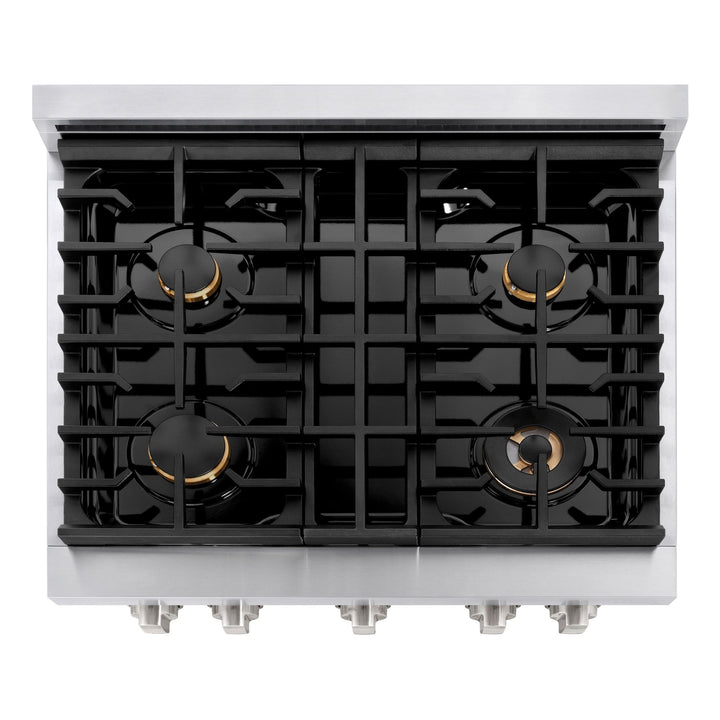 ZLINE 30 in. 4.2 cu. ft. Paramount Dual Fuel Range with Gas Cooktop and Electric Convection Oven in Stainless Steel with 4 Brass Burners (SDR-BR-30)