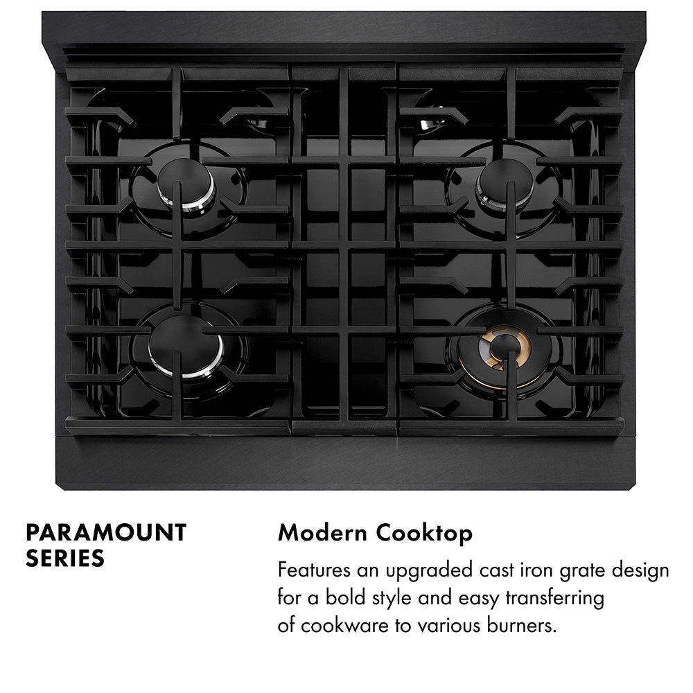 ZLINE 30 in. 4.2 cu. ft. Paramount Gas Range with 4 Burner Cooktop and Convection Gas Oven in Black Satin Stainless Steel (SGRBS-30)