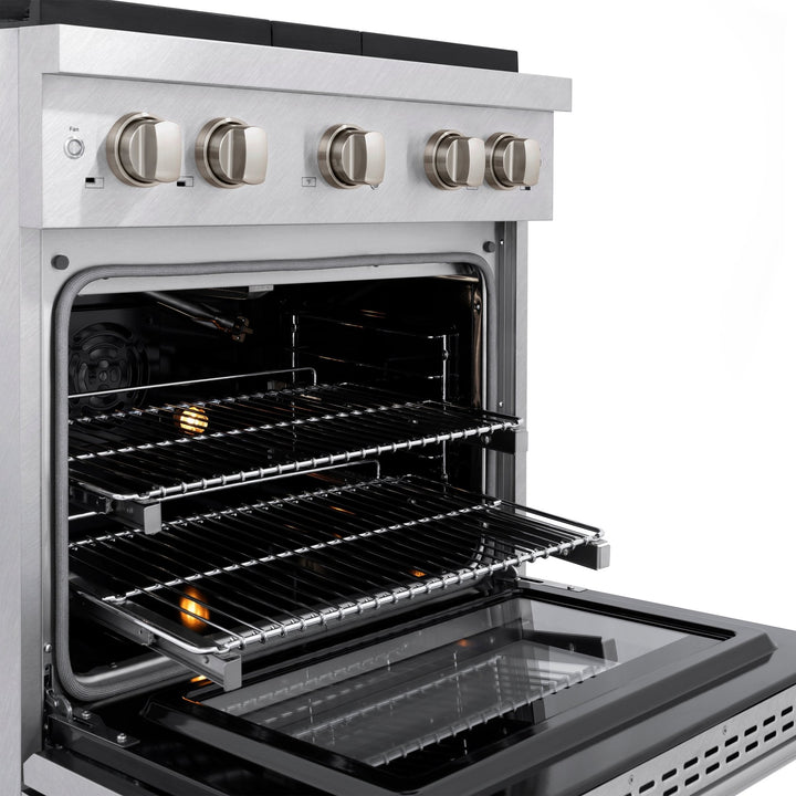 ZLINE 30 in. 4.2 cu. ft. Paramount Gas Range with 4 Burner Cooktop and Convection Gas Oven in Satin Stainless Steel (SGRS-30)