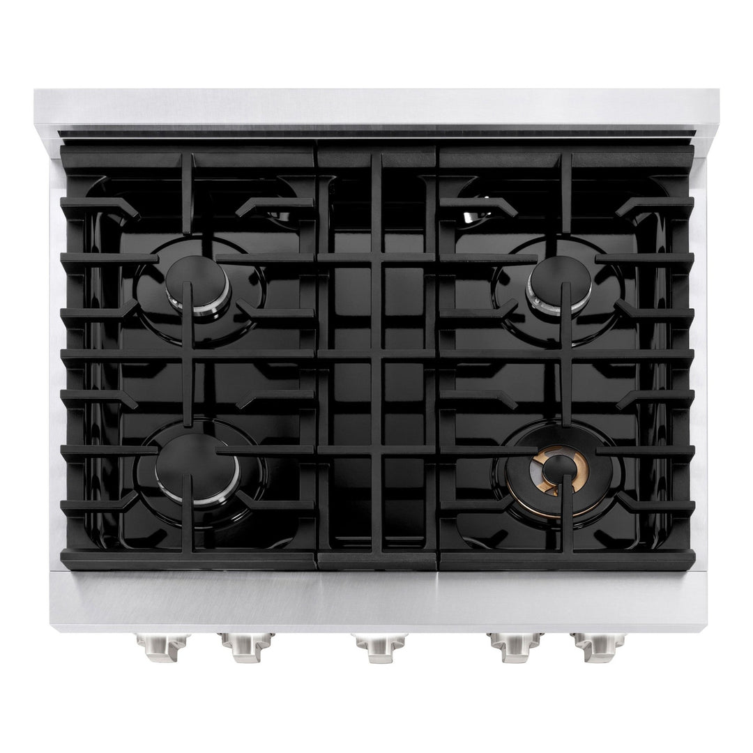 ZLINE 30 in. 4.2 cu. ft. Paramount Gas Range with 4 Burner Cooktop and Convection Gas Oven in Satin Stainless Steel (SGRS-30)