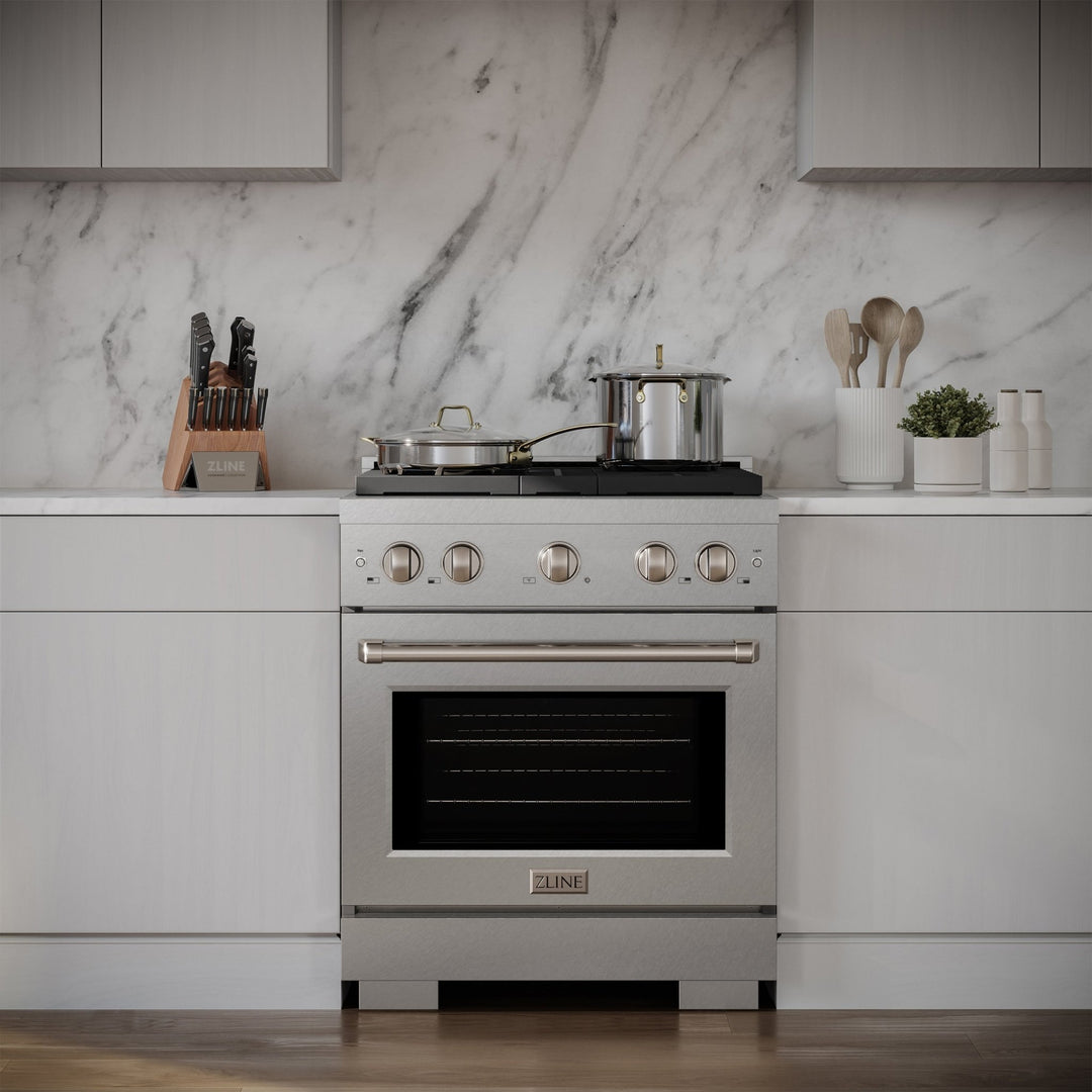 ZLINE 30 in. 4.2 cu. ft. Paramount Gas Range with 4 Burner Cooktop and Convection Gas Oven in Satin Stainless Steel (SGRS-30)