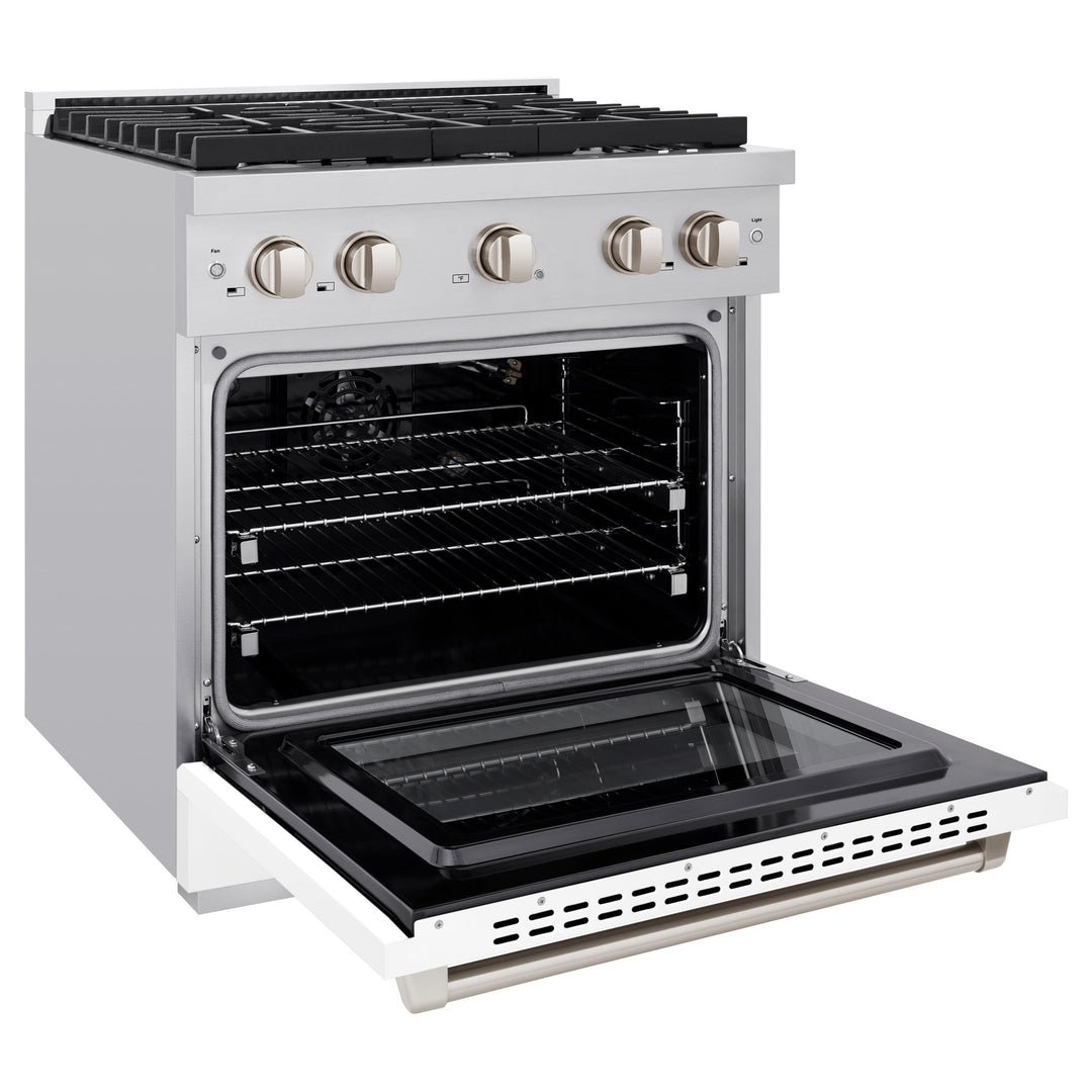 ZLINE 30 in. 4.2 cu. ft. Paramount Gas Range with 4 Burner Cooktop and Convection Gas Oven in Stainless Steel with White Matte Door (SGR-WM-30)