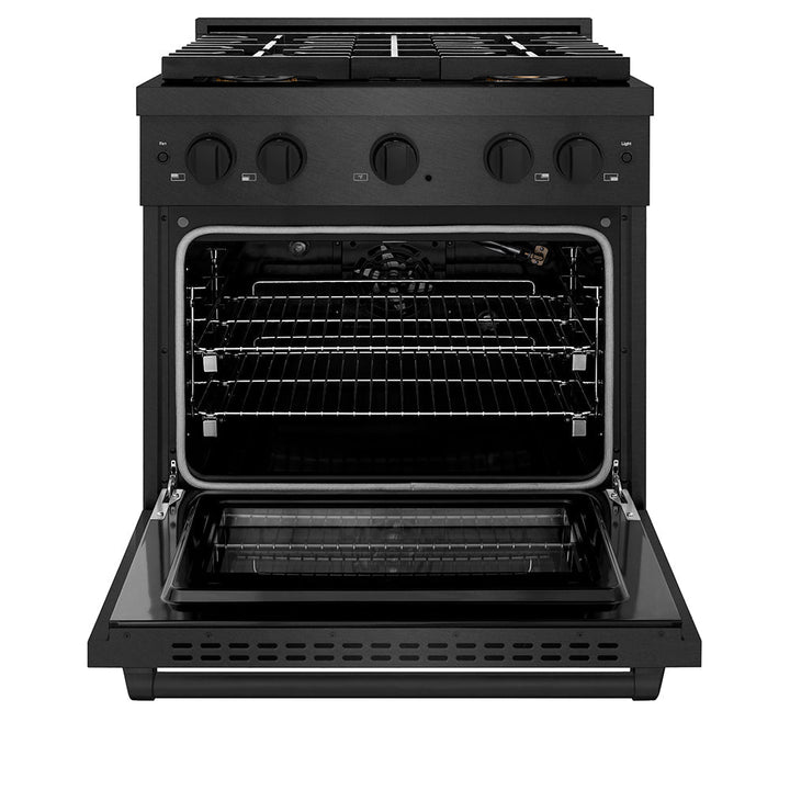 ZLINE 30 in. 4.2 cu. ft. Paramount Gas Range with 4 Burner DuoProâ„¢ Cooktop and Convection Gas Oven in Black Satin Stainless Steel (PSGRBS-30)