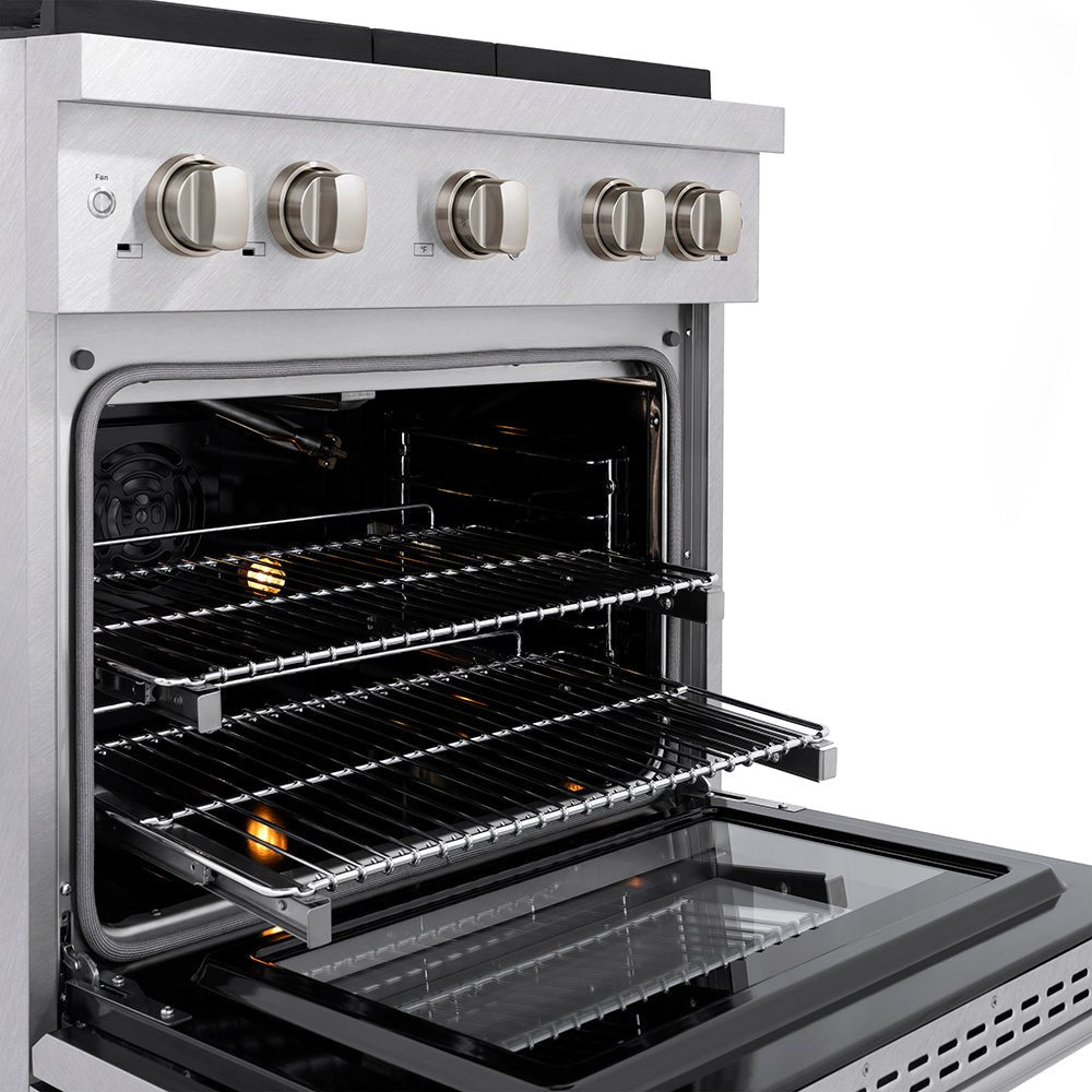 ZLINE 30 in. 4.2 cu. ft. Paramount Gas Range with 4 Burner DuoProâ„¢ Cooktop and Convection Gas Oven in Satin Stainless Steel (PSGRS-30)