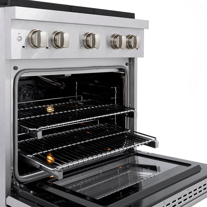 ZLINE 30 in. 4.2 cu. ft. Paramount Gas Range with 4 Burner DuoProâ„¢ Cooktop and Convection Gas Oven in Satin Stainless Steel (PSGRS-30)