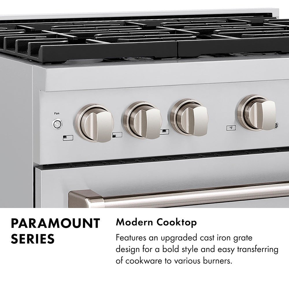 ZLINE 30 in. 4.2 cu. ft. Paramount Gas Range with 4 Burner DuoProâ„¢ Cooktop and Convection Gas Oven in Satin Stainless Steel with White Matte Door (PSGRS-WM-30)