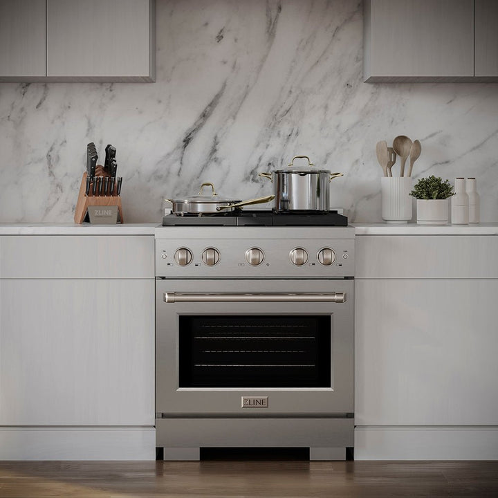 ZLINE 30 in. 4.2 cu. ft. Paramount Gas Range with 4 Burner DuoProâ„¢ Cooktop and Convection Gas Oven in Stainless Steel (PSGR30)
