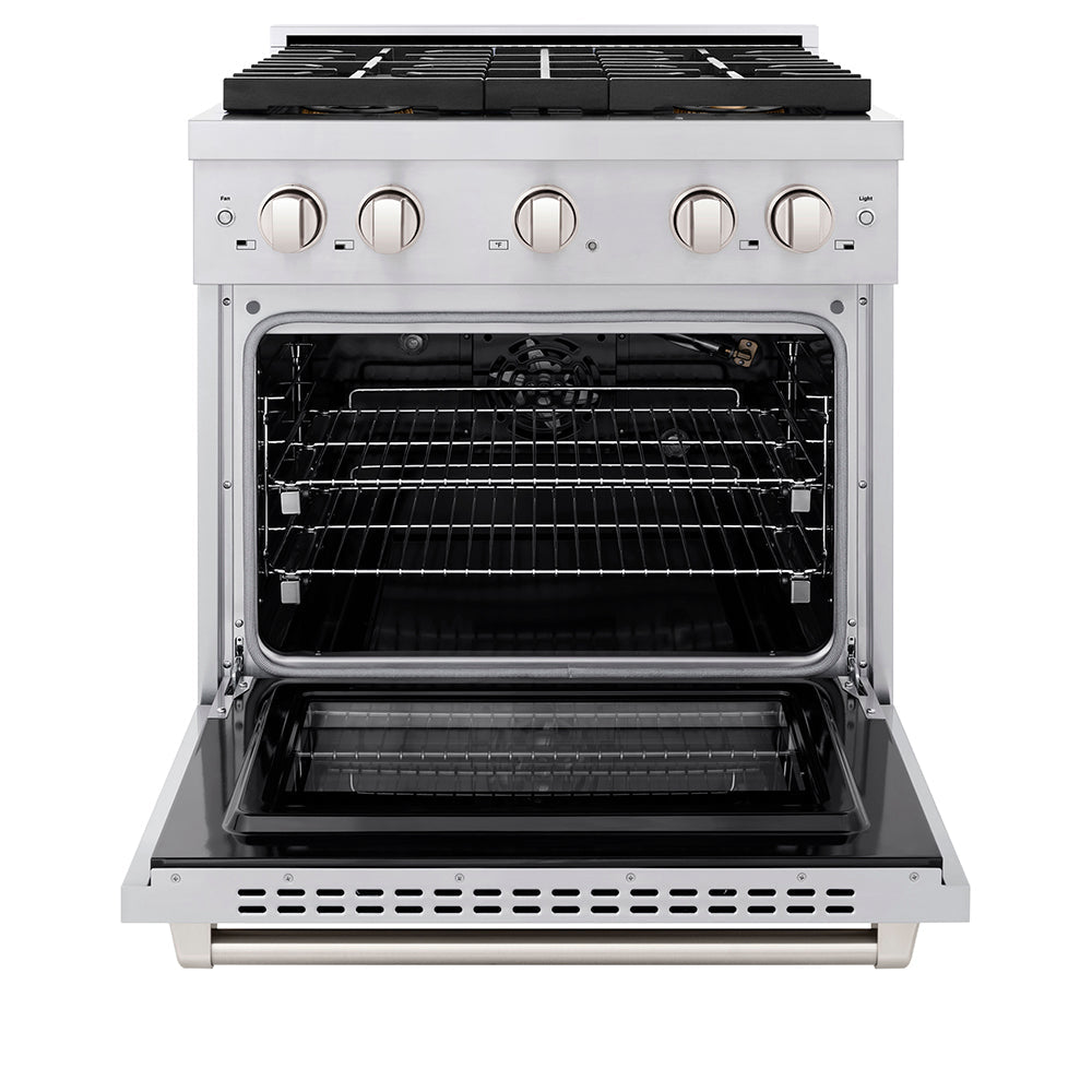 ZLINE 30 in. 4.2 cu. ft. Paramount Gas Range with 4 Burner DuoProâ„¢ Cooktop and Convection Gas Oven in Stainless Steel (PSGR30)