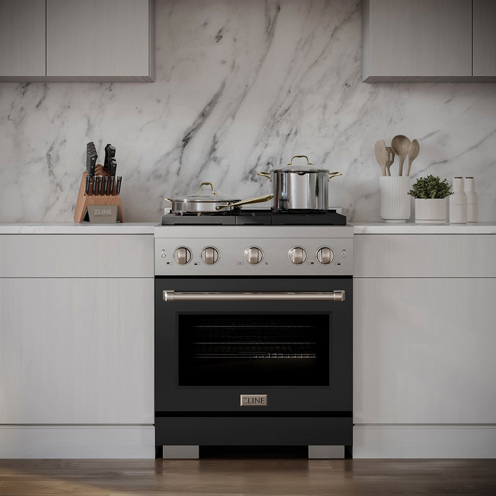 ZLINE 30 in. 4.2 cu. ft. Paramount Gas Range with 4 Burner DuoProâ„¢ Cooktop and Convection Gas Oven with Black Matte Door (PSGR-BLM-30)