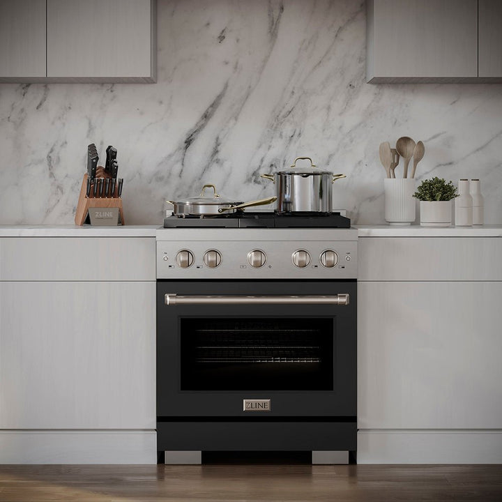 ZLINE 30 in. 4.2 cu. ft. Paramount Gas Range with 4 Burner DuoProâ„¢ Cooktop and Convection Gas Oven with Black Matte Door (PSGR-BLM-30)