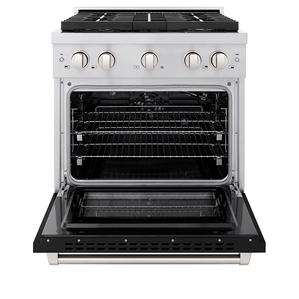 ZLINE 30 in. 4.2 cu. ft. Paramount Gas Range with 4 Burner DuoProâ„¢ Cooktop and Convection Gas Oven with Black Matte Door (PSGR-BLM-30)