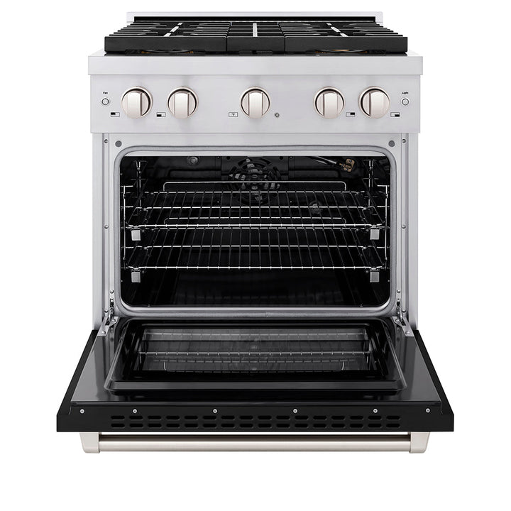 ZLINE 30 in. 4.2 cu. ft. Paramount Gas Range with 4 Burner DuoProâ„¢ Cooktop and Convection Gas Oven with Black Matte Door (PSGR-BLM-30)