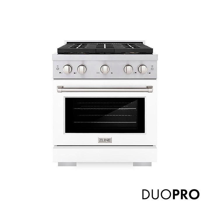 ZLINE 30 in. 4.2 cu. ft. Paramount Gas Range with 4 Burner DuoProâ„¢ Cooktop and Convection Gas Oven with White Matte Door (PSGR-WM-30)