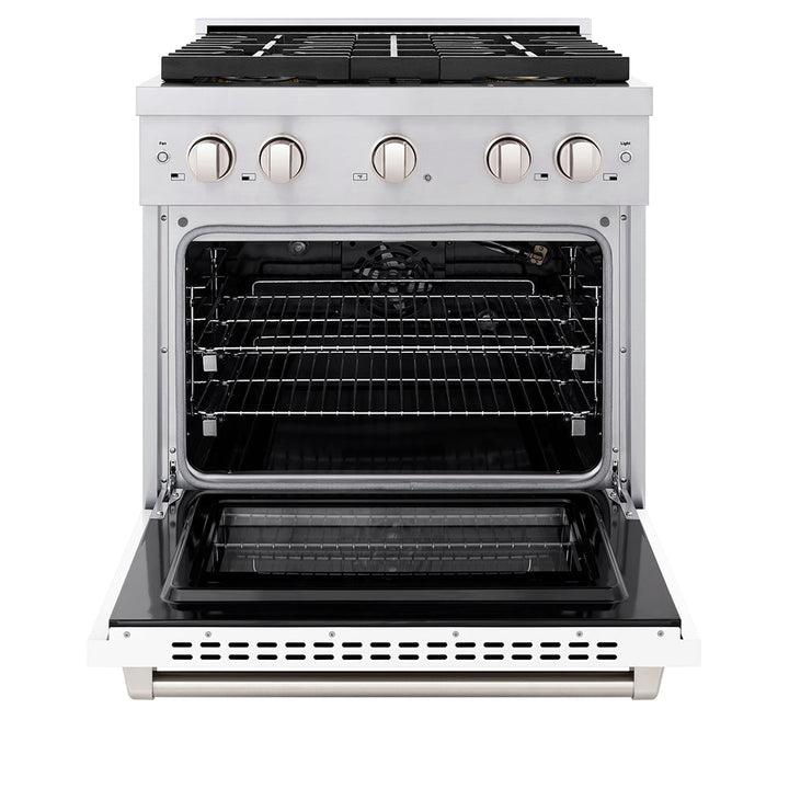 ZLINE 30 in. 4.2 cu. ft. Paramount Gas Range with 4 Burner DuoProâ„¢ Cooktop and Convection Gas Oven with White Matte Door (PSGR-WM-30)