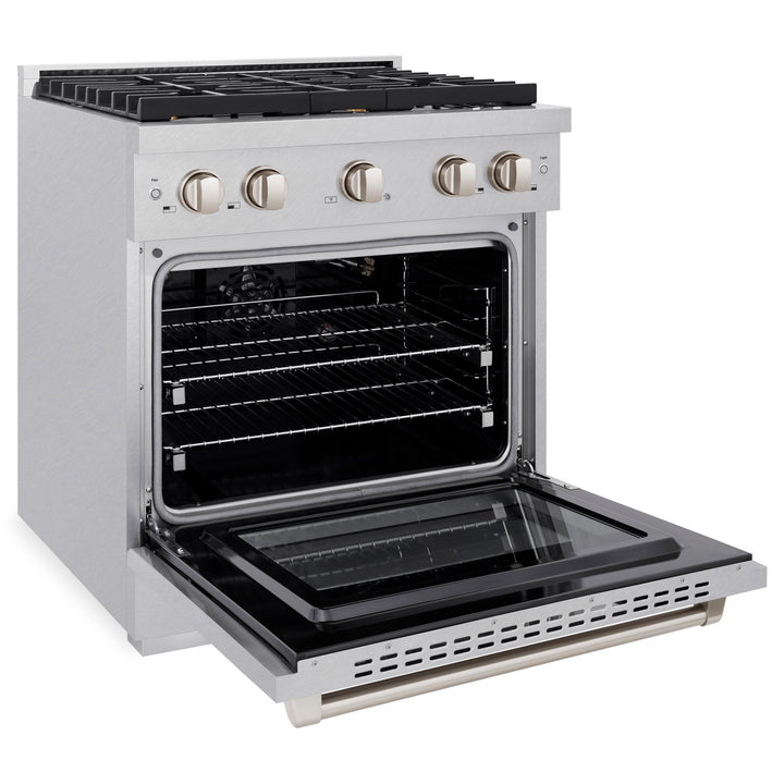 ZLINE 30 in. 4.2 cu. ft. Paramount Gas Range with Convection Gas Oven in Satin Stainless Steel with 4 Brass Burners (SGRS-BR-30)