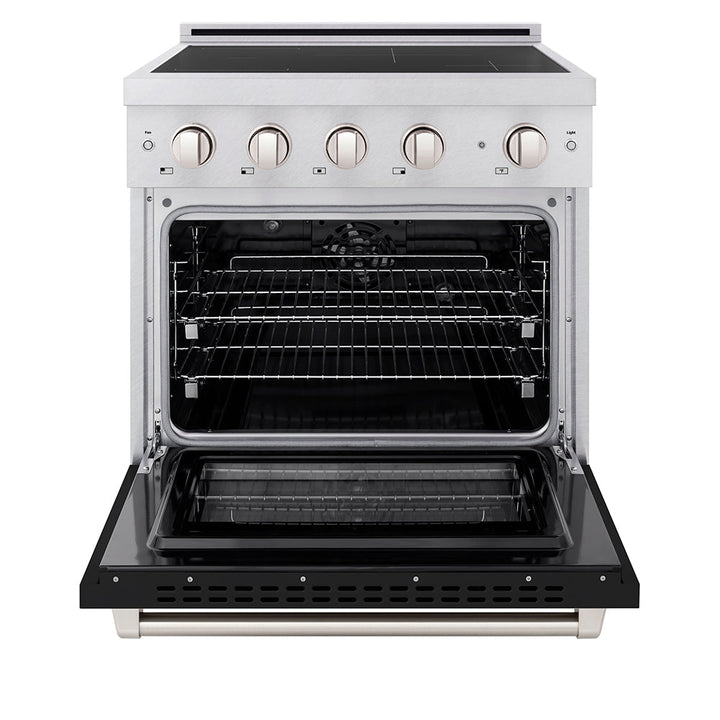 ZLINE 30 in. 4.2 cu. ft. Paramount Induction Range with 4 Element Cooktop and Electric Convection Oven in Satin Stainless Steel with Black Matte Door (SINRS-BLM-30)