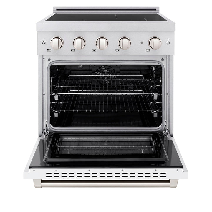 ZLINE 30 in. 4.2 cu. ft. Paramount Induction Range with 4 Element Cooktop and Electric Convection Oven in Satin Stainless Steel with White Matte Door (SINRS-WM-30)