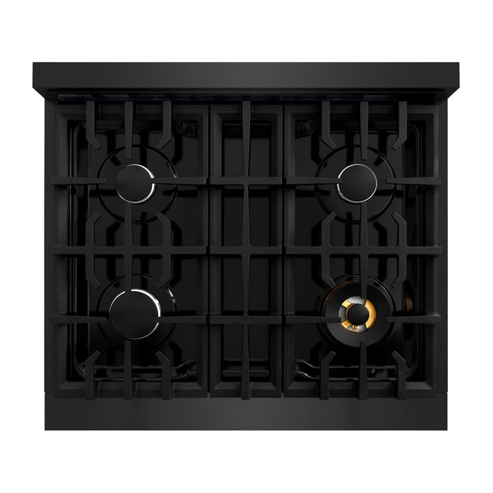 ZLINE 30 in. 4.2 cu. ft. Select Dual Fuel Range with 4 Burner Gas Cooktop and Electric Convection Oven in Black Stainless Steel (HDRB-30)