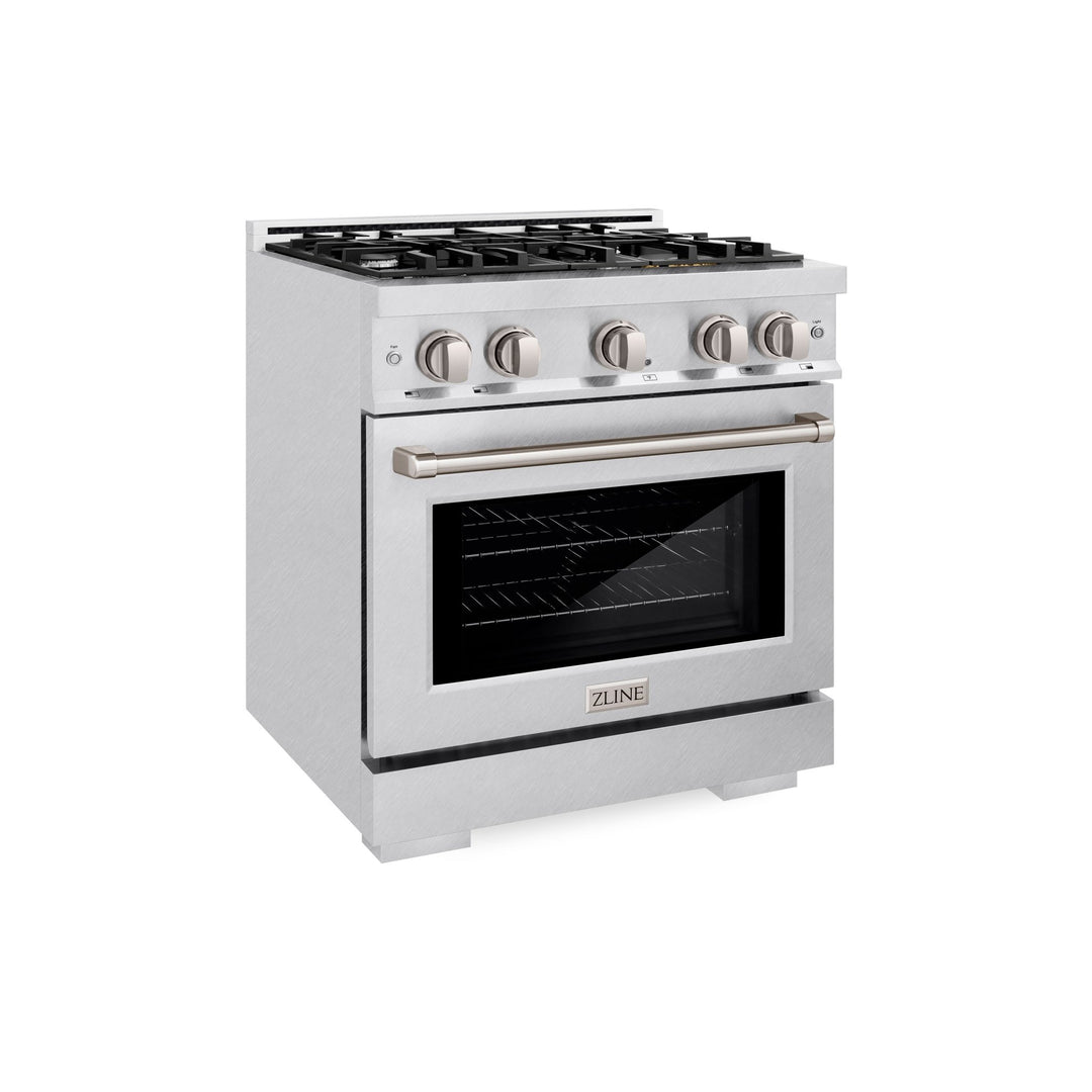 ZLINE 30 in. 4.2 cu. ft. Select Dual Fuel Range with 4 Burner Gas Cooktop and Electric Convection Oven in Satin Stainless Steel (HDRS-30)