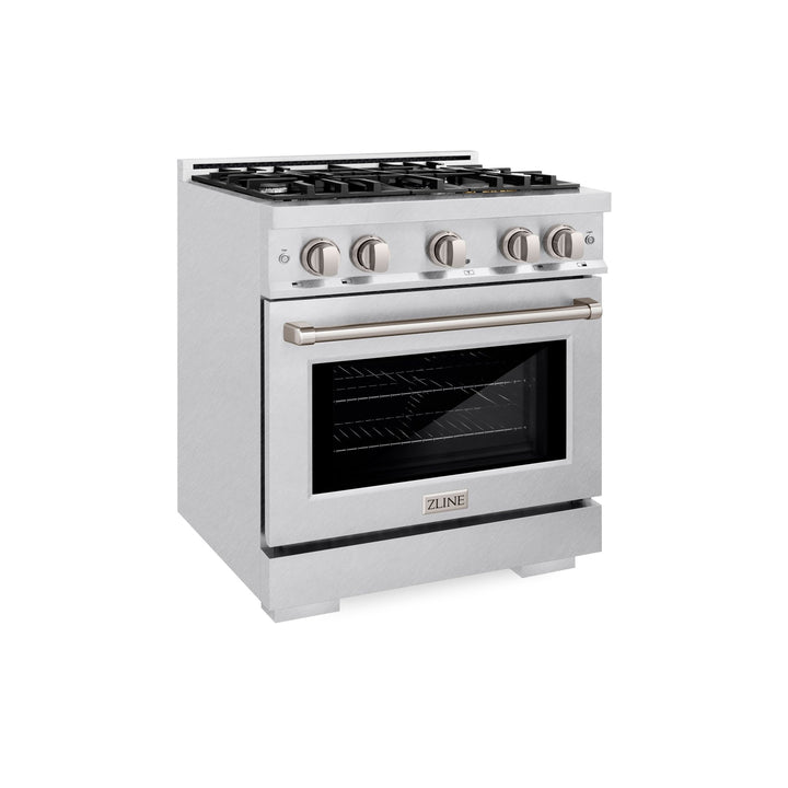 ZLINE 30 in. 4.2 cu. ft. Select Dual Fuel Range with 4 Burner Gas Cooktop and Electric Convection Oven in Satin Stainless Steel (HDRS-30)