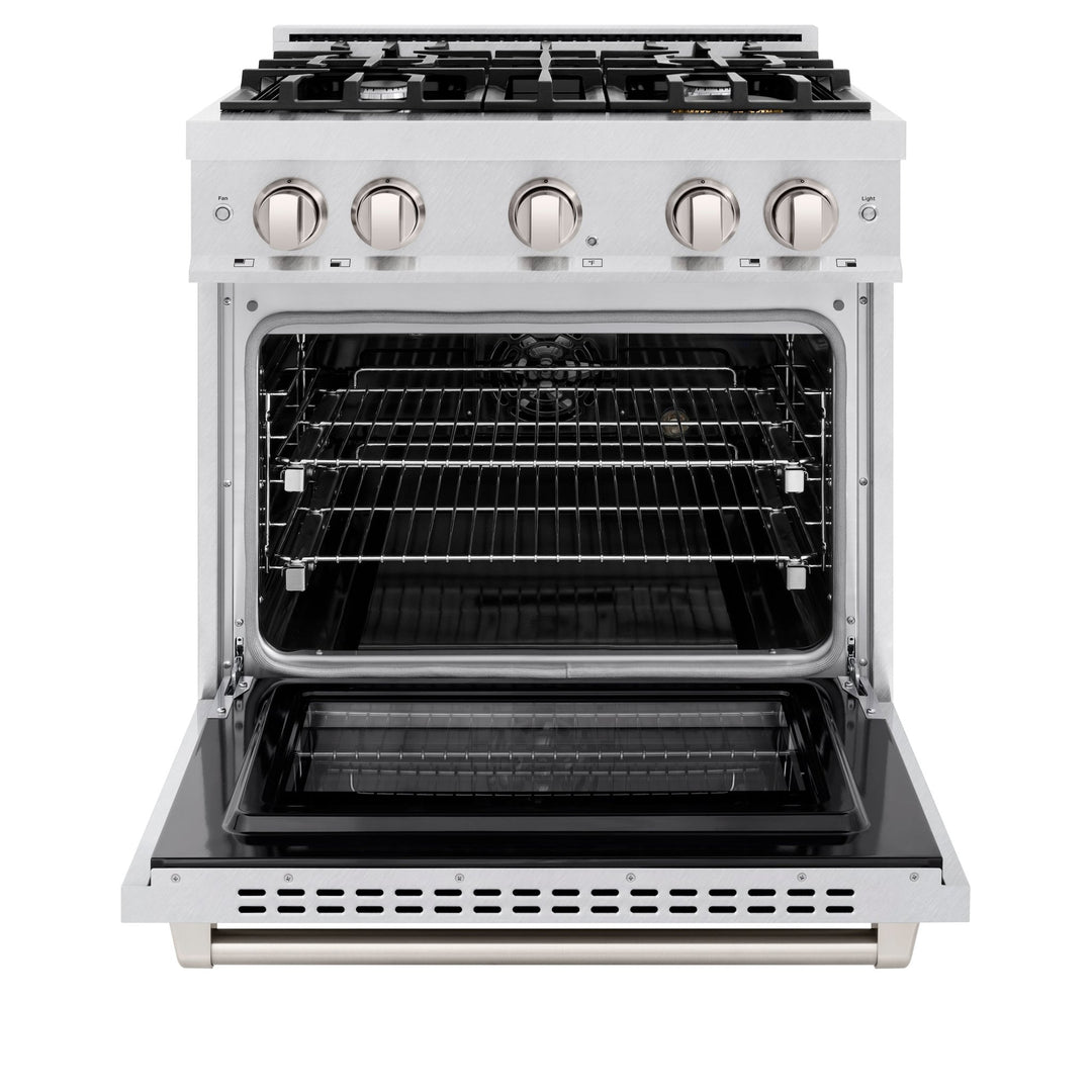 ZLINE 30 in. 4.2 cu. ft. Select Dual Fuel Range with 4 Burner Gas Cooktop and Electric Convection Oven in Satin Stainless Steel (HDRS-30)