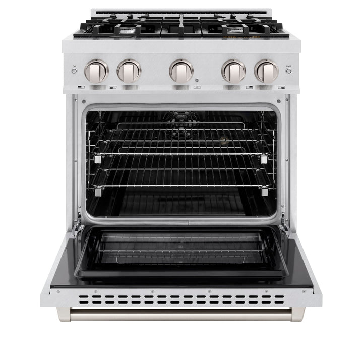 ZLINE 30 in. 4.2 cu. ft. Select Dual Fuel Range with 4 Burner Gas Cooktop and Electric Convection Oven in Satin Stainless Steel (HDRS-30)