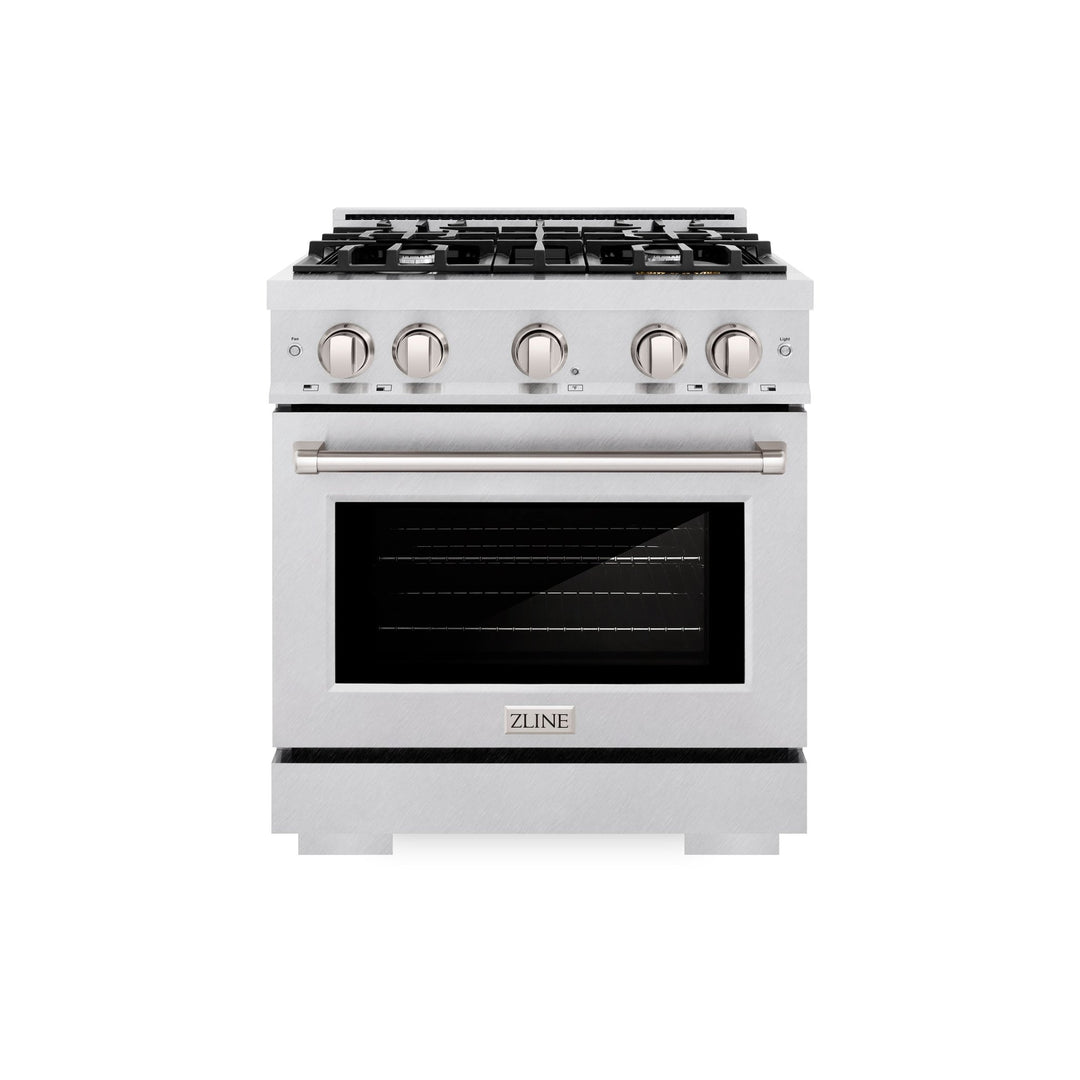 ZLINE 30 in. 4.2 cu. ft. Select Dual Fuel Range with 4 Burner Gas Cooktop and Electric Convection Oven in Satin Stainless Steel (HDRS-30)