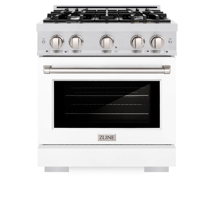 ZLINE 30 in. 4.2 cu. ft. Select Dual Fuel Range with 4 Burner Gas Cooktop and Electric Convection Oven in Satin Stainless Steel with White Matte Door (HDRS-WM-30)