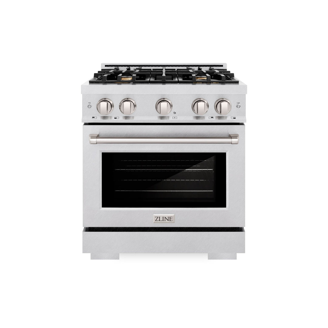 ZLINE 30 in. 4.2 cu. ft. Select Dual Fuel Range with Gas Cooktop and Electric Convection Oven in Satin Stainless Steel with 4 Brass Burners (HDRS-BR-30)
