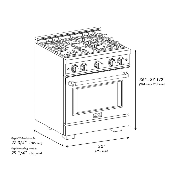 ZLINE 30 in. 4.2 cu. ft. Select Gas Range with 4 Burner Cooktop and Convection Gas Oven in Satin Stainless Steel with Black Matte Door (HGRS-BLM-30)
