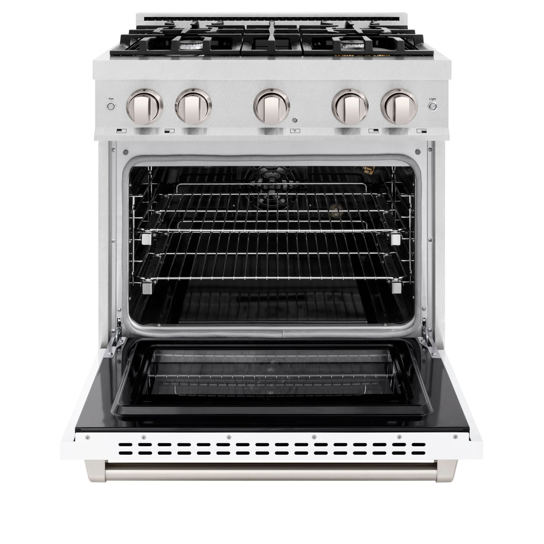 ZLINE 30 in. 4.2 cu. ft. Select Gas Range with 4 Burner Cooktop and Convection Gas Oven in Satin Stainless Steel with White Matte Door (HGRS-WM-30)