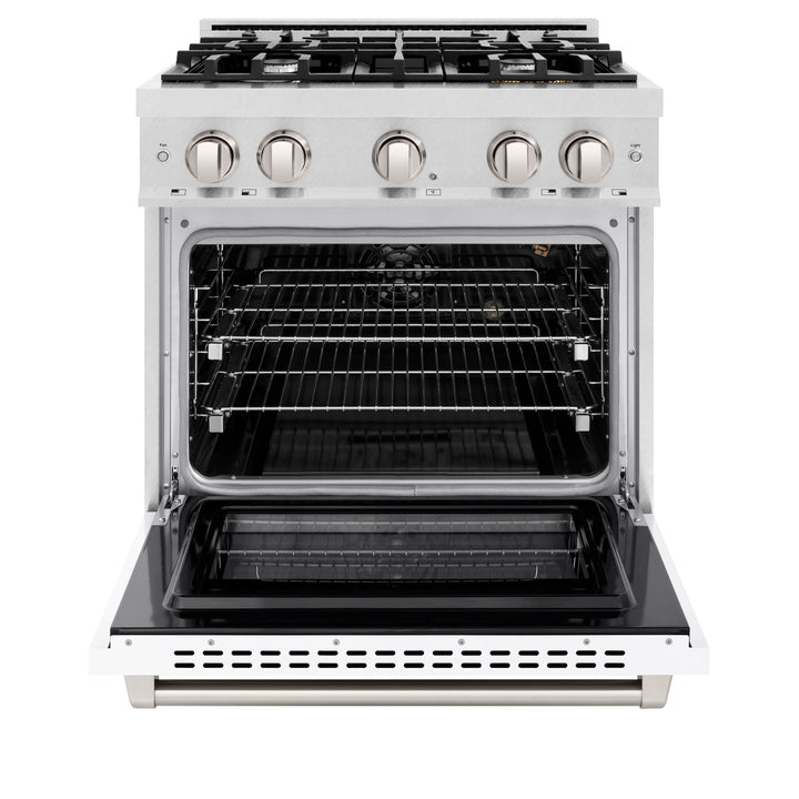 ZLINE 30 in. 4.2 cu. ft. Select Gas Range with 4 Burner Cooktop and Convection Gas Oven in Satin Stainless Steel with White Matte Door (HGRS-WM-30)