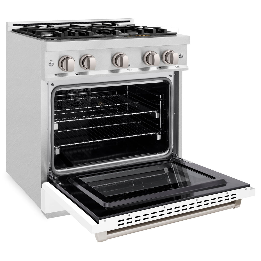ZLINE 30 in. 4.2 cu. ft. Select Gas Range with 4 Burner Cooktop and Convection Gas Oven in Satin Stainless Steel with White Matte Door (HGRS-WM-30)