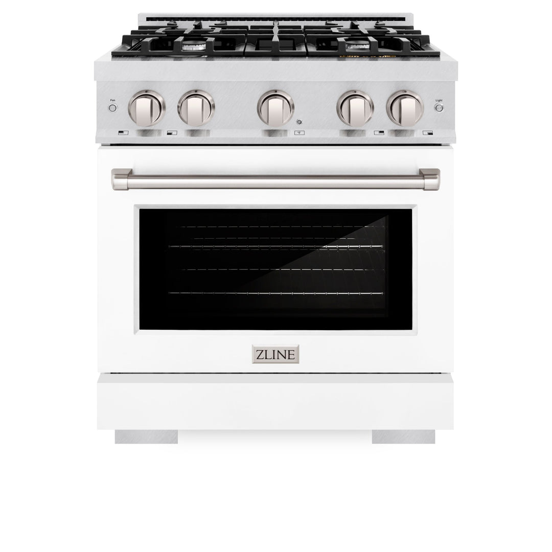 ZLINE 30 in. 4.2 cu. ft. Select Gas Range with 4 Burner Cooktop and Convection Gas Oven in Satin Stainless Steel with White Matte Door (HGRS-WM-30)