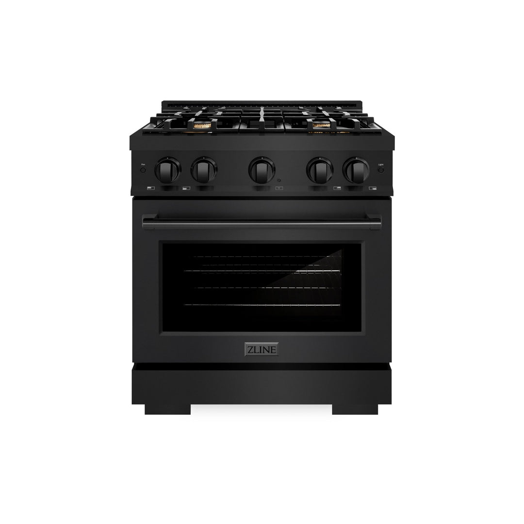 ZLINE 30 in. 4.2 cu. ft. Select Gas Range with Convection Gas Oven in Black Stainless Steel with 4 Brass Burners (HGRB-BR-30)