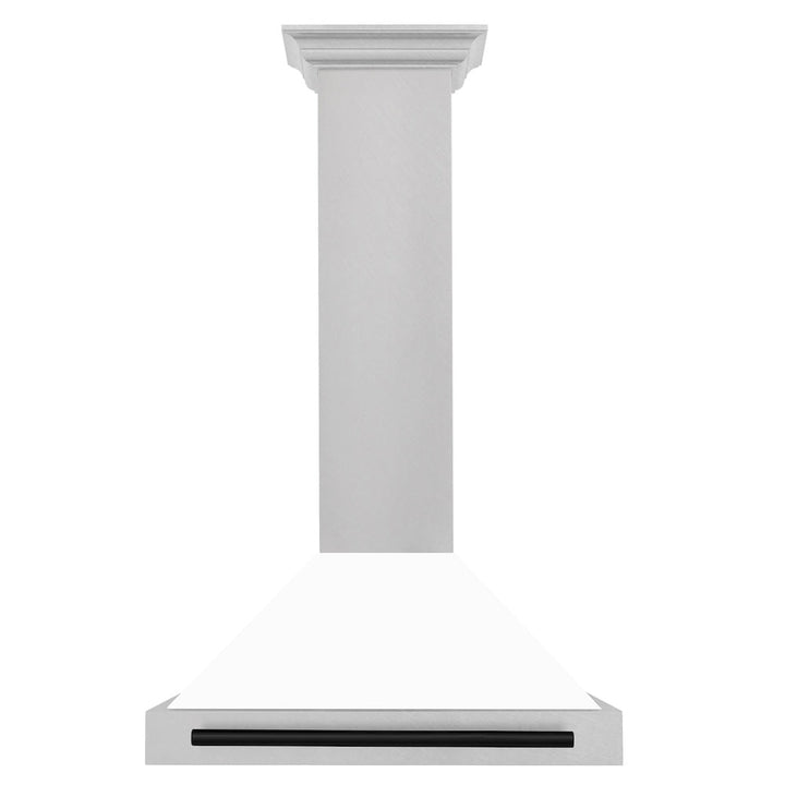ZLINE 30 in. Autograph Edition Convertible Fingerprint Resistant Satin Stainless Steel Range Hood with White Matte Shell and Matte Black Handle (KB4SNZ-WM30-MB)