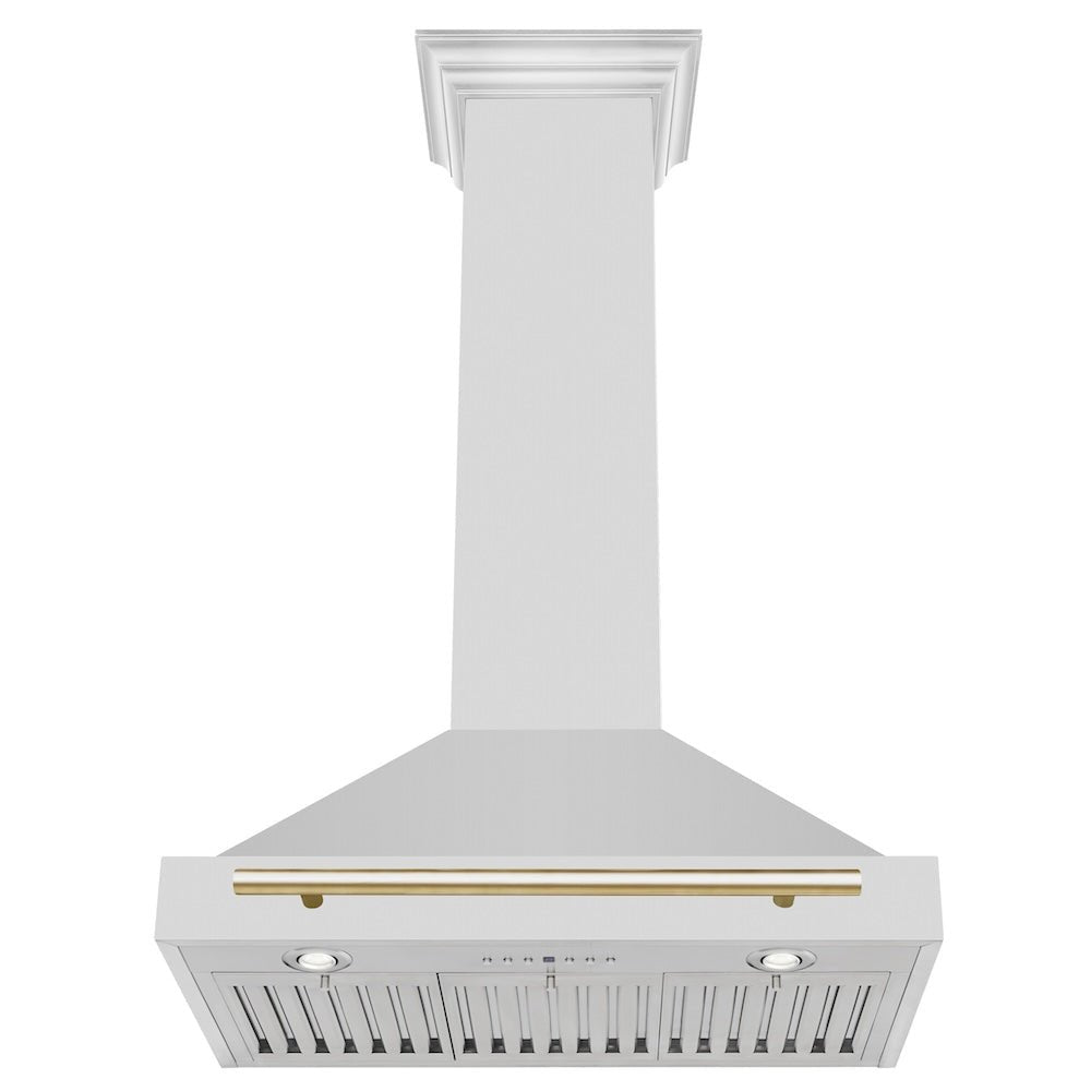 ZLINE 30 in. Autograph Edition Convertible Stainless Steel Range Hood with Stainless Steel Shell and Polished Gold Accents (KB4STZ-30-G)