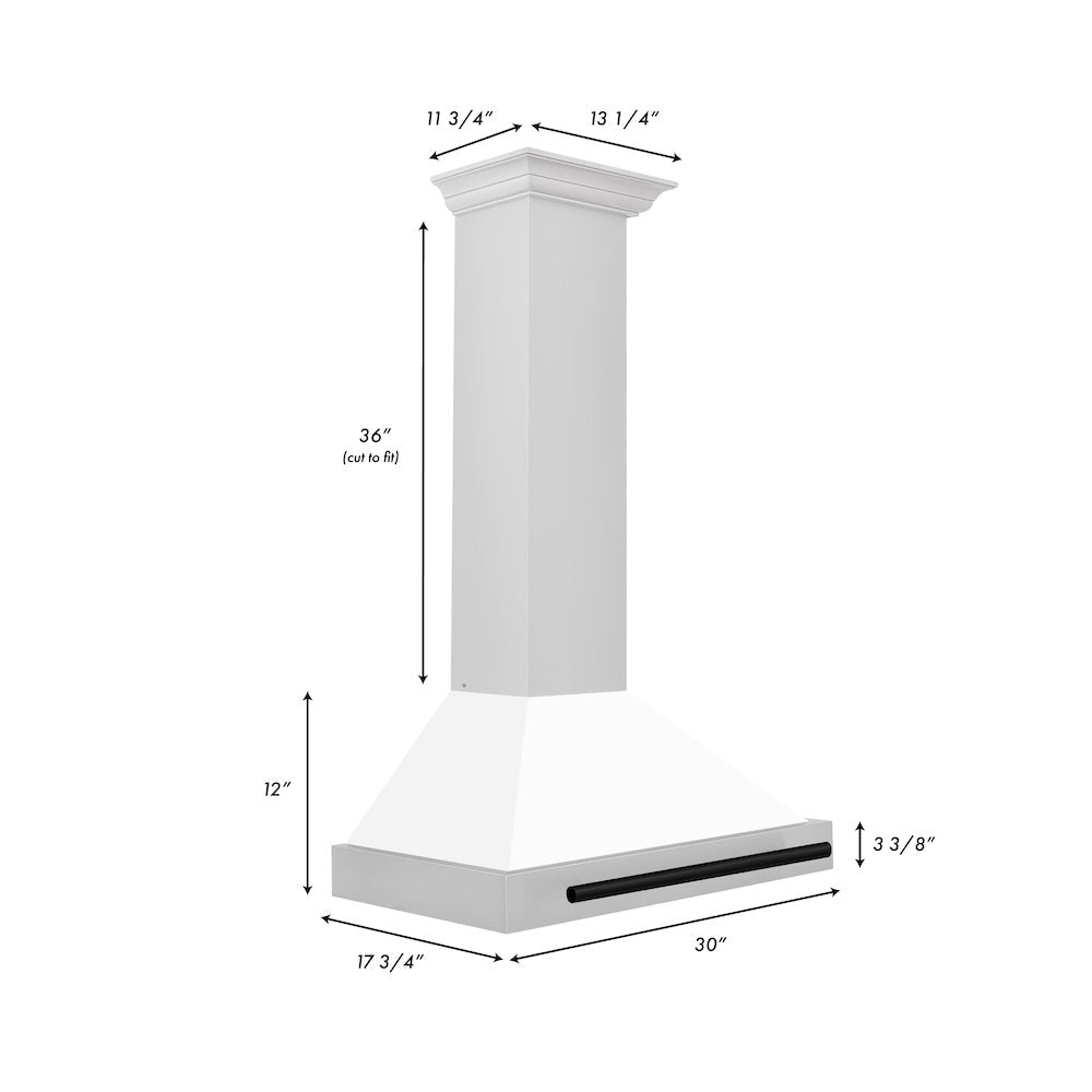 ZLINE 30 in. Autograph Edition Convertible Stainless Steel Range Hood with White Matte Shell and Matte Black Accents (KB4STZ-WM30-MB)