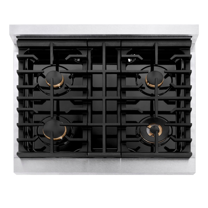 ZLINE 30 in. Autograph Edition Paramount Gas Rangetop with 4 Burners and Porcelain Cooktop in Satin Stainless Steel with Champagne Bronze Accents (SRTSZ-30-CB)
