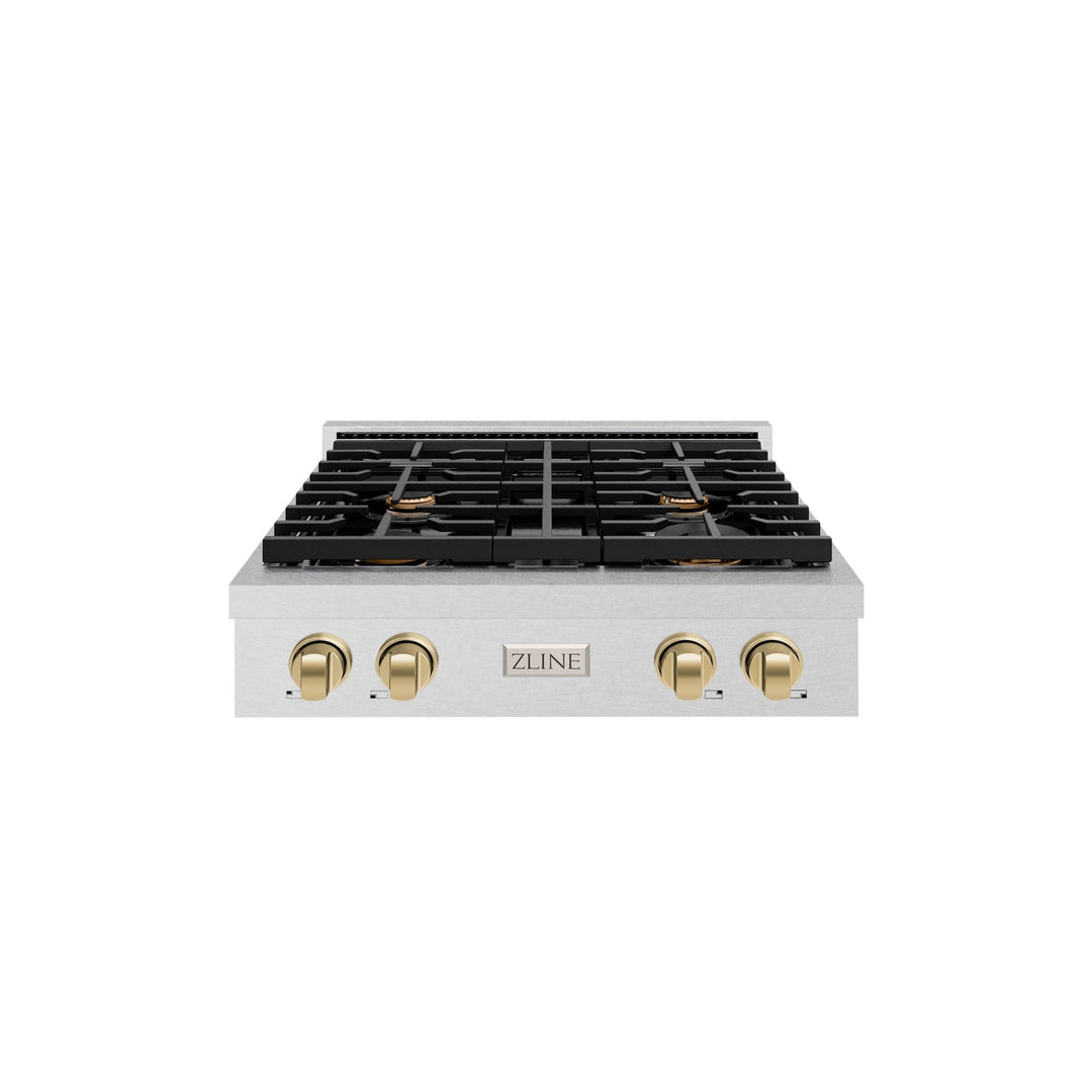 ZLINE 30 in. Autograph Edition Paramount Gas Rangetop with 4 Burners and Porcelain Cooktop in Satin Stainless Steel with Champagne Bronze Accents (SRTSZ-30-CB)