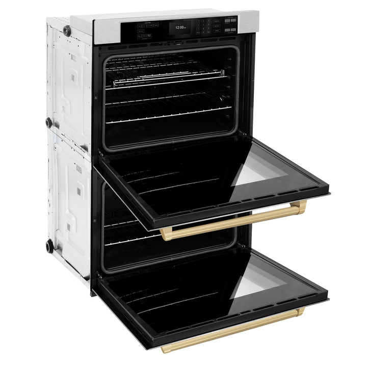 ZLINE 30 in. Autograph Edition Professional True Convection Double Wall Oven with Air Fry and Self Clean in Satin Stainless Steel with Champagne Bronze Handles (WADSZ-30-CB)