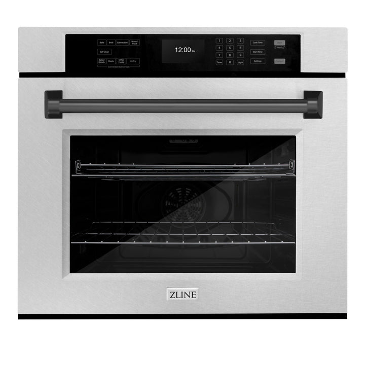 ZLINE 30 in. Autograph Edition Professional True Convection Single Wall Oven with Air Fry and Self Clean in Satin Stainless Steel with Matte Black Handle (WASSZ-30-MB)